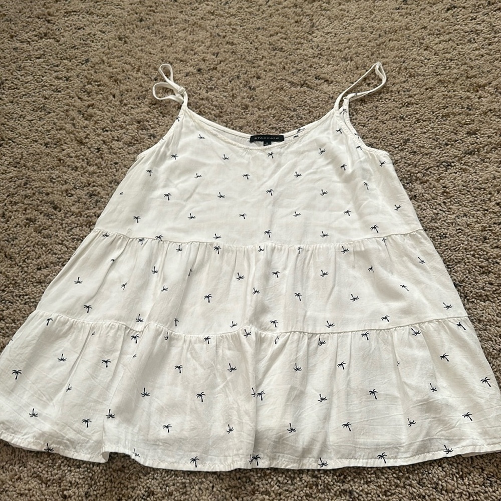 Staccato white tank top with navy palm trees